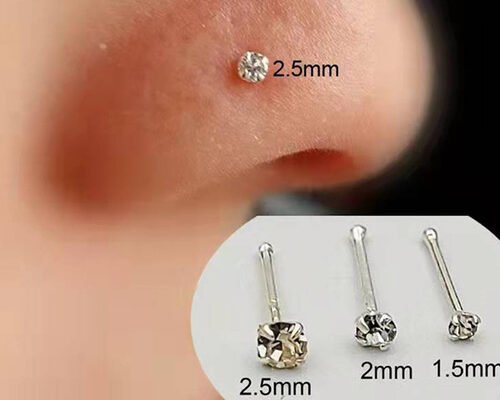 L字型18Kゴールドノーズリング、端にボールが付いたノーズリング1.5-2.0mmサイズ