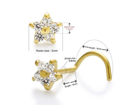 1.5mm 0.07ct 4 部分の本物のダイヤモンドが付いている花の形の 18K 金のダイヤモンドの鼻のスタッド