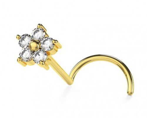 1.5mm 0.07ct 4 部分の本物のダイヤモンドが付いている花の形の 18K 金のダイヤモンドの鼻のスタッド