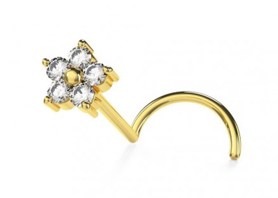 1.5mm 0.07ct 4 部分の本物のダイヤモンドが付いている花の形の 18K 金のダイヤモンドの鼻のスタッド