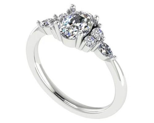 OEM Oval Anillo de compromiso de diamantes , Ronda Anillo de Oro Blanco 7.19x5.15x3.17mm tamaño