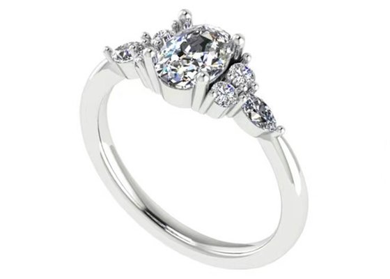 OEM Oval Anillo de compromiso de diamantes , Ronda Anillo de Oro Blanco 7.19x5.15x3.17mm tamaño