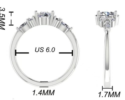 OEM Oval Anillo de compromiso de diamantes , Ronda Anillo de Oro Blanco 7.19x5.15x3.17mm tamaño