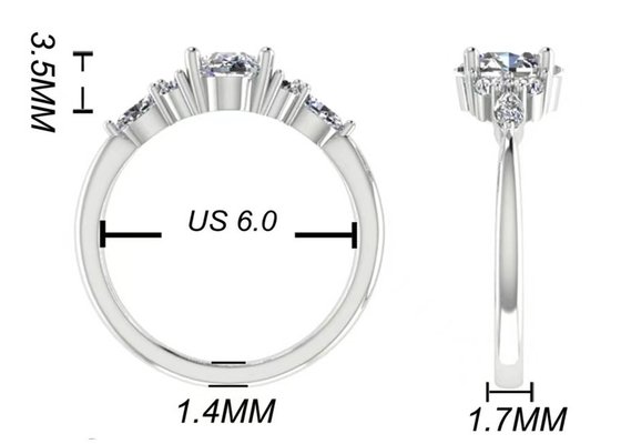 OEM Oval Anillo de compromiso de diamantes , Ronda Anillo de Oro Blanco 7.19x5.15x3.17mm tamaño