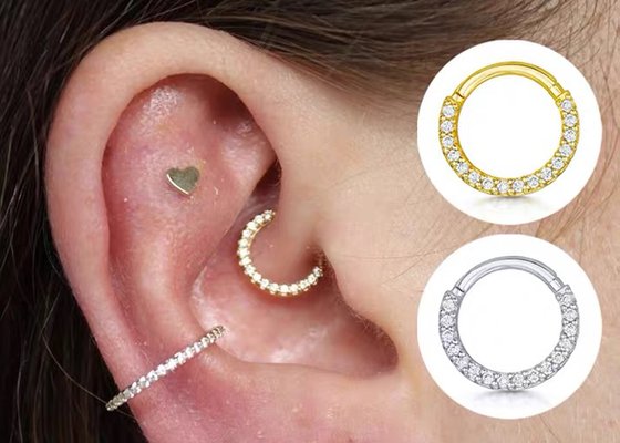 Seamless Hinged 14K Gold Clicker 16g-40g For Cartilage Tragus