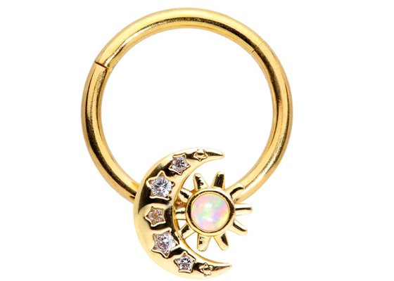 Solid 18K Gold Nose Piercing Moon Sun Shape With 0.06ct SI2 Natural Diamonds ODM