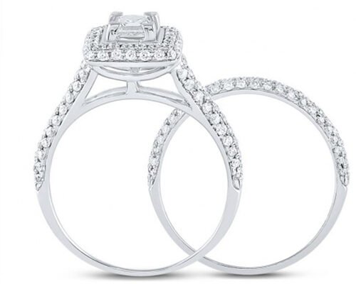 14K Gelbgold Quadratischer Schliff Versprechen Ringe 0,8ct Drei Stein