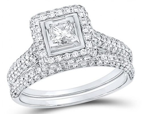 14K Gelbgold Quadratischer Schliff Versprechen Ringe 0,8ct Drei Stein