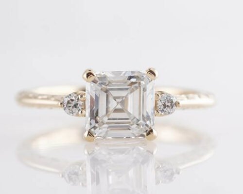 14K Rose Gold Asscher Cut Diamond Engagement Ring 1.29ct Classic Style