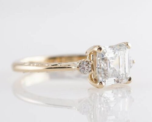 14K Rose Gold Asscher Cut Diamond Engagement Ring 1.29ct Classic Style