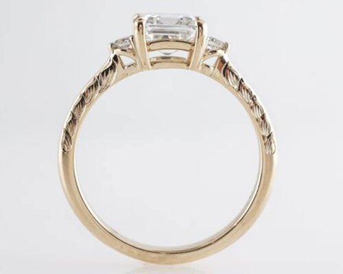 14K Rose Gold Asscher Cut Diamond Engagement Ring 1.29ct Classic Style