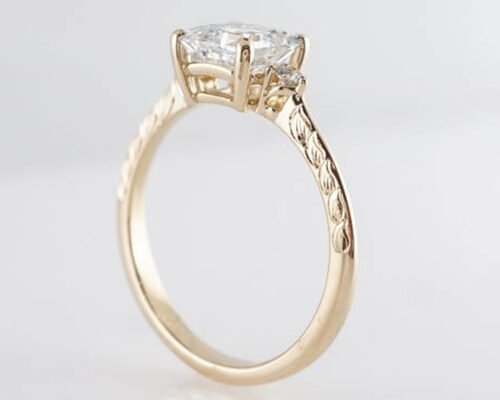 14K Rose Gold Asscher Cut Diamond Engagement Ring 1.29ct Classic Style