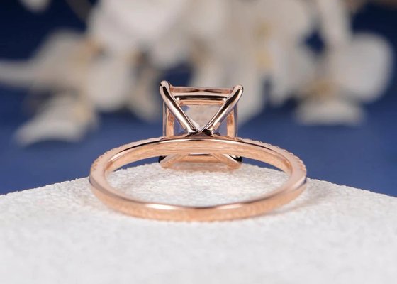 Anel de joalharia de diamante verdadeiro Morganite com corte de princesa 6×6mm