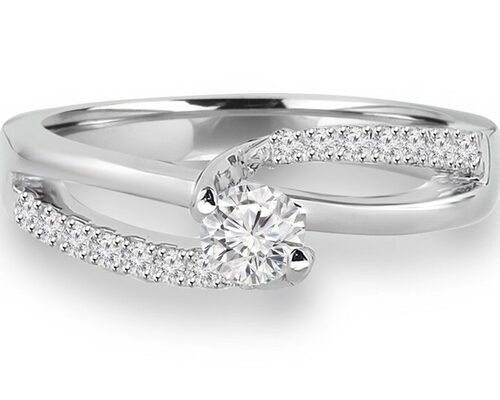 Anel de diamante com lapidação redonda, anel de ouro maciço com diamante de 0.46ct 5mm