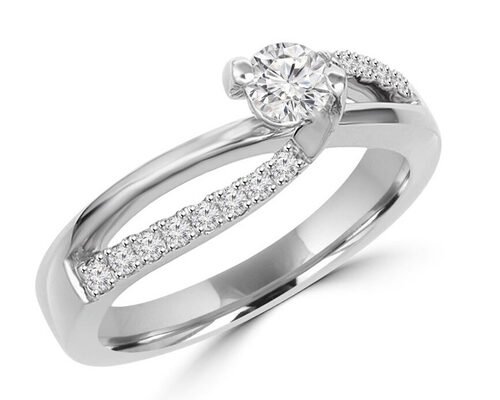 Anel de diamante com lapidação redonda, anel de ouro maciço com diamante de 0.46ct 5mm