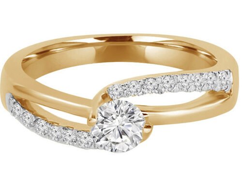 Anel de diamante com lapidação redonda, anel de ouro maciço com diamante de 0.46ct 5mm