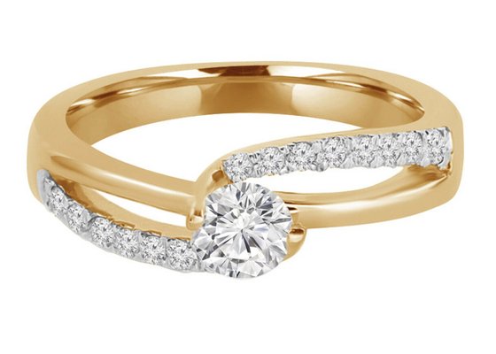 Anel de diamante com lapidação redonda, anel de ouro maciço com diamante de 0.46ct 5mm