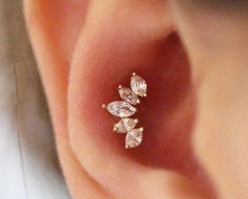 16g Forma de Corona de Oro Cuerpo Piercing Joyería Pendientes 6mm Longitud Con Mq Diamante