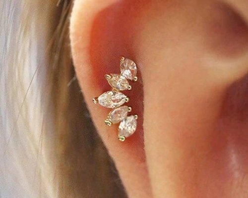 16g Forma de Corona de Oro Cuerpo Piercing Joyería Pendientes 6mm Longitud Con Mq Diamante