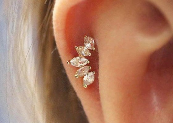 16g Forma de Corona de Oro Cuerpo Piercing Joyería Pendientes 6mm Longitud Con Mq Diamante