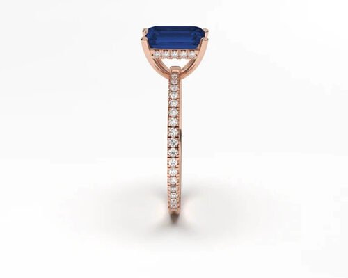 Blue Sapphire Real Diamond Jewellery Ring Emerald Cut 8×6mm Size