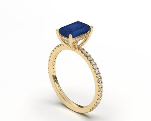 Blue Sapphire Real Diamond Jewellery Ring Emerald Cut 8×6mm Size