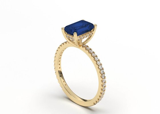 Blue Sapphire Real Diamond Jewellery Ring Emerald Cut 8×6mm Size