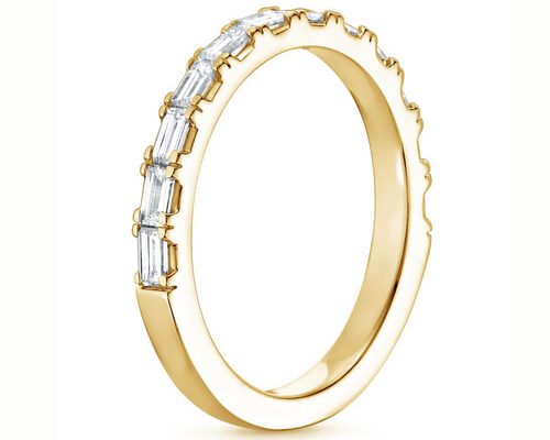 Pave Media Baguette Anillo de Boda de Diamantes , 2.0mm-2.3mm 14k Anillo de Diamantes de Oro Amarillo