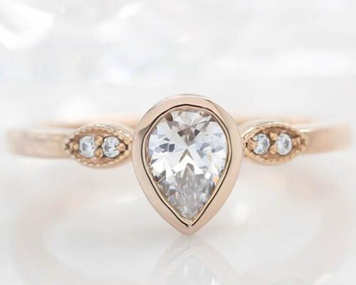 0.77carat 10k Gold Moissanite Ring , Gold Solitaire Engagement Ring 5×7mm Dimension