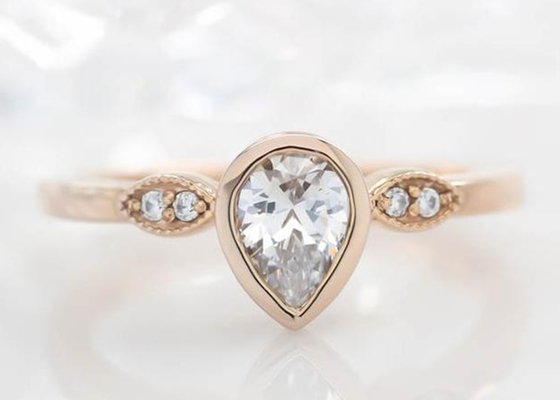 0.77carat 10k Gold Moissanite Ring , Gold Solitaire Engagement Ring 5×7mm Dimension