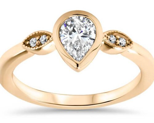 0.77carat 10k Gold Moissanite Ring , Gold Solitaire Engagement Ring 5×7mm Dimension