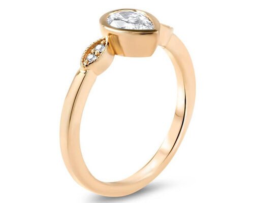 0.77carat 10k Gold Moissanite Ring , Gold Solitaire Engagement Ring 5×7mm Dimension