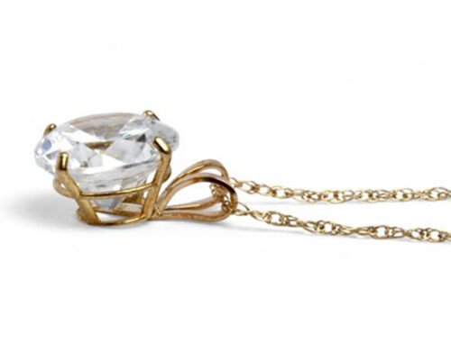 Vintage Solitaire Diamond Necklace , 5mm 14k Solid Gold Necklace Women'S OEM ODM