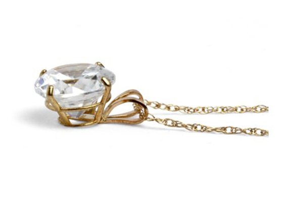 Vintage Solitaire Diamond Necklace , 5mm 14k Solid Gold Necklace Women'S OEM ODM