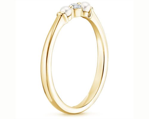 Anel de Casamento em Ouro Amarelo 14K com Pérola e Diamante 2mm Tamanho ODM