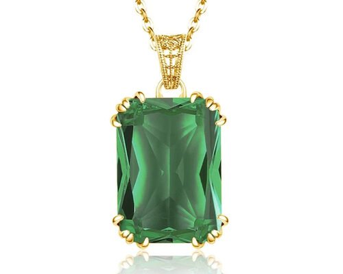 Vintage 14K Gold Necklaces 2.67ct 8×10mm With Natural Emerald Pendant