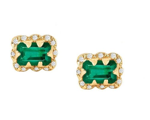 5×7MM Emerald Cut Diamond Earrings With Sprinkled Diamond for Gift