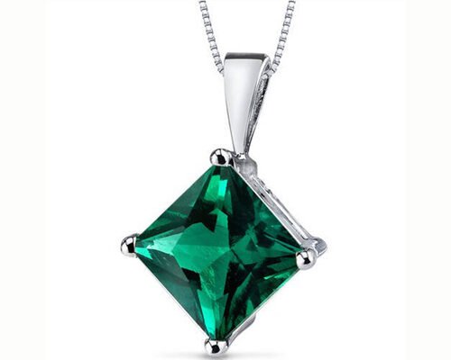 2.2ct Natural Emerald Pendant Necklace Princess Cut 7×7mm size
