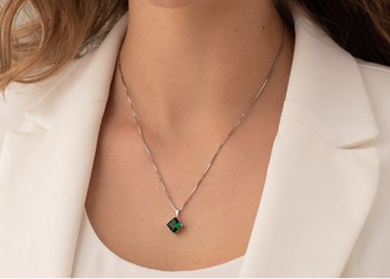 2.2ct Natural Emerald Pendant Necklace Princess Cut 7×7mm size