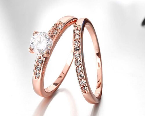 OEM Rose Gold Engagement And Wedding Ring Set with 0.44CT 5mm Stone