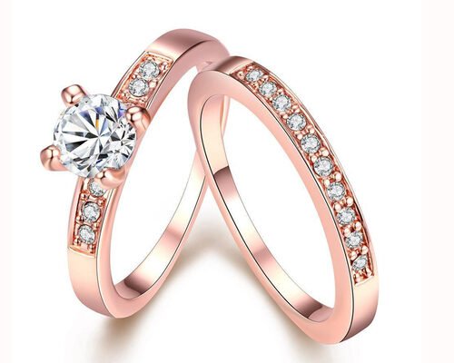 OEM Rose Gold Engagement And Wedding Ring Set with 0.44CT 5mm Stone