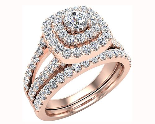 0.79CT 79PCS Diamond Engagement Wedding Rings Double Halo Style Cushion Shape